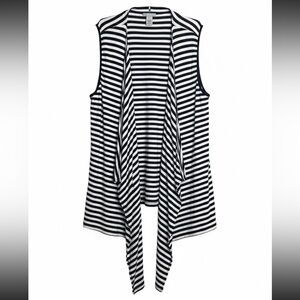 Catherines Womens Plus Size 2X Navy White Striped Sleeveless Cardigan A0081